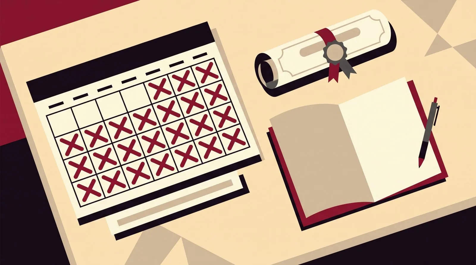 A thirty-day calendar beside a bond certificate and an unsigned agreement
