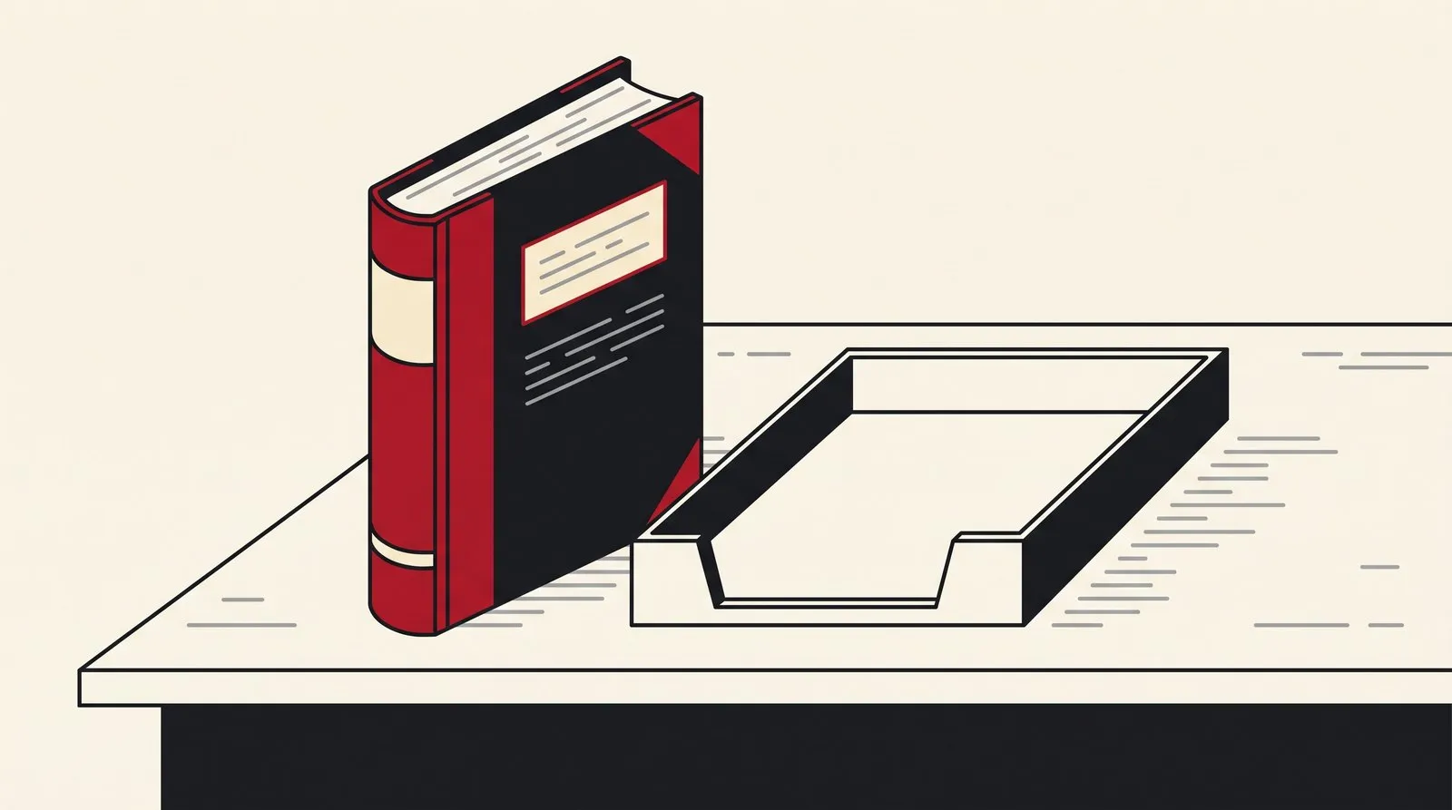 A single federal rulebook on a desk with an empty document tray beside it