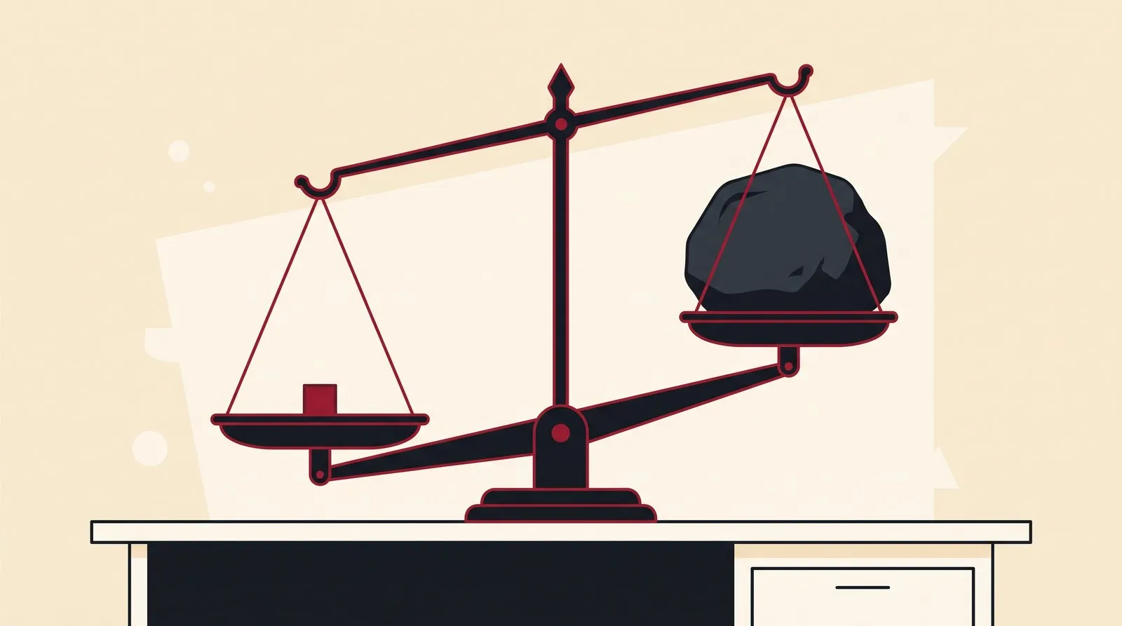 A balance with one tiny weight outweighing a very large one