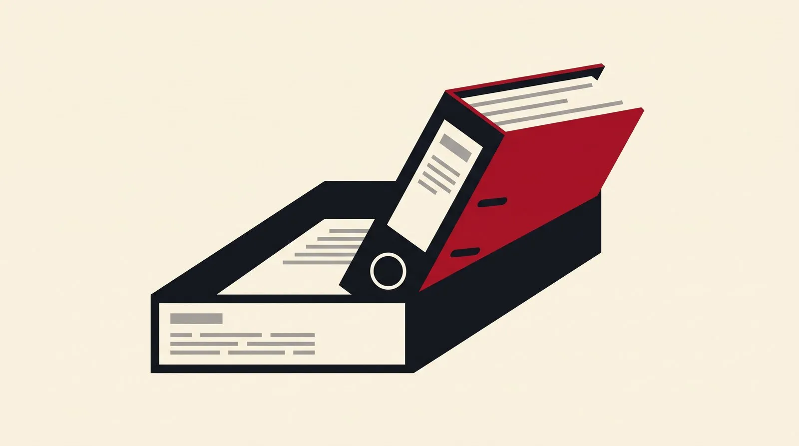 A thick federal binder being slotted into an empty state document tray