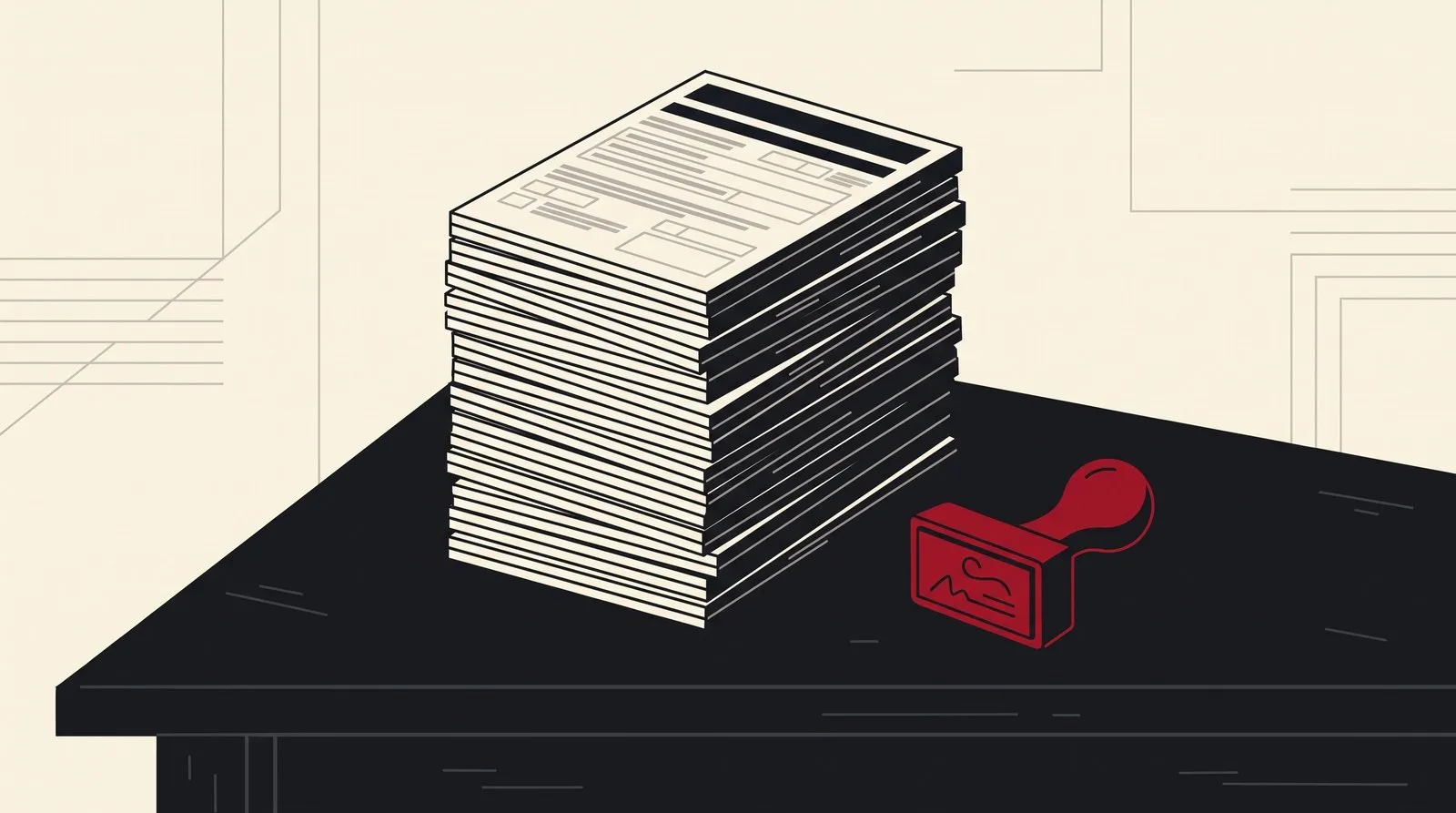 A tall stack of identical small licence forms on a desk
