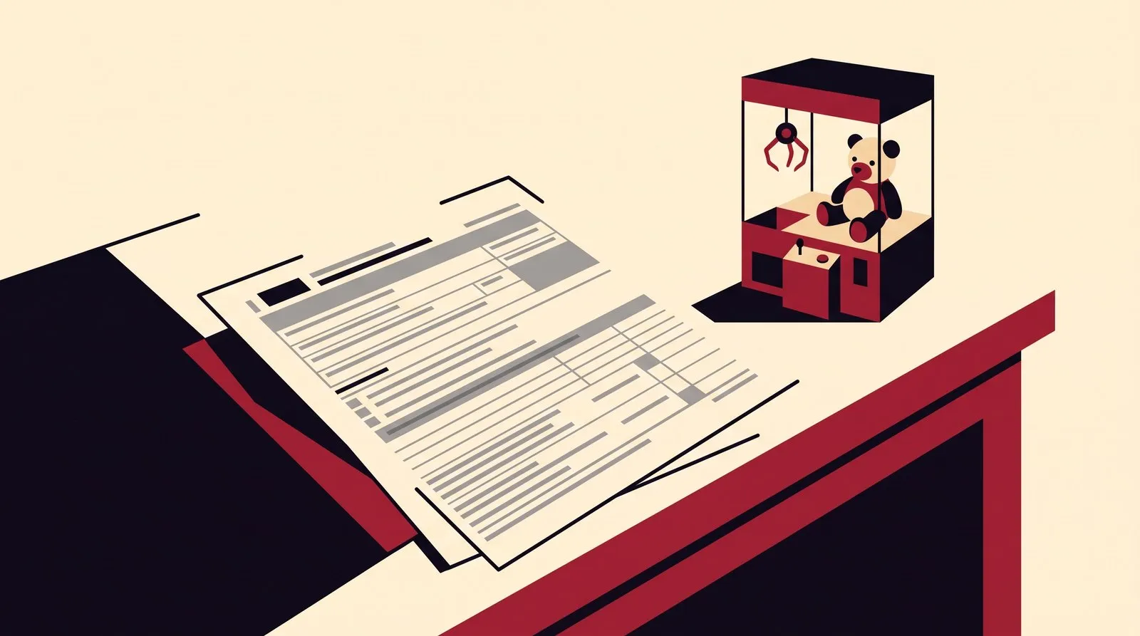 A tax form on a desk beside a small claw-grab toy