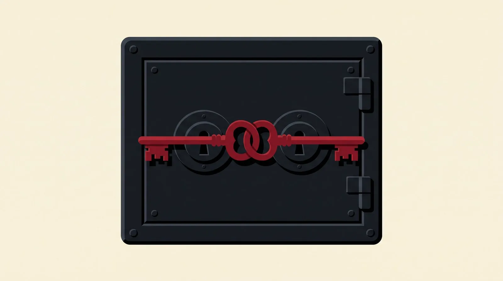 Two keyholes side by side, each with a key, both needing to turn